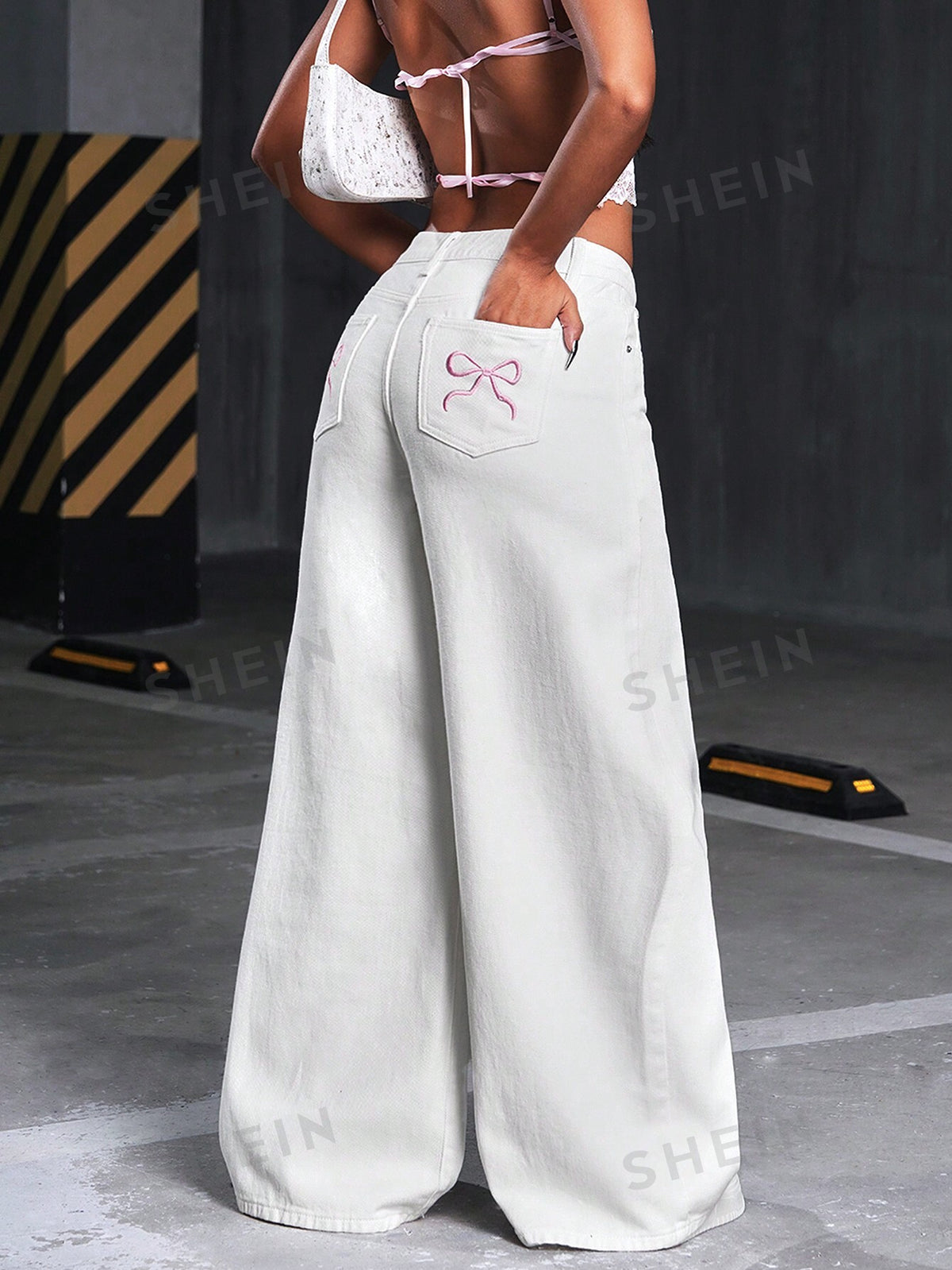 SHEIN ICON Y2K Women Bow Decor Waistband Loose Wide Leg Jeans Pants