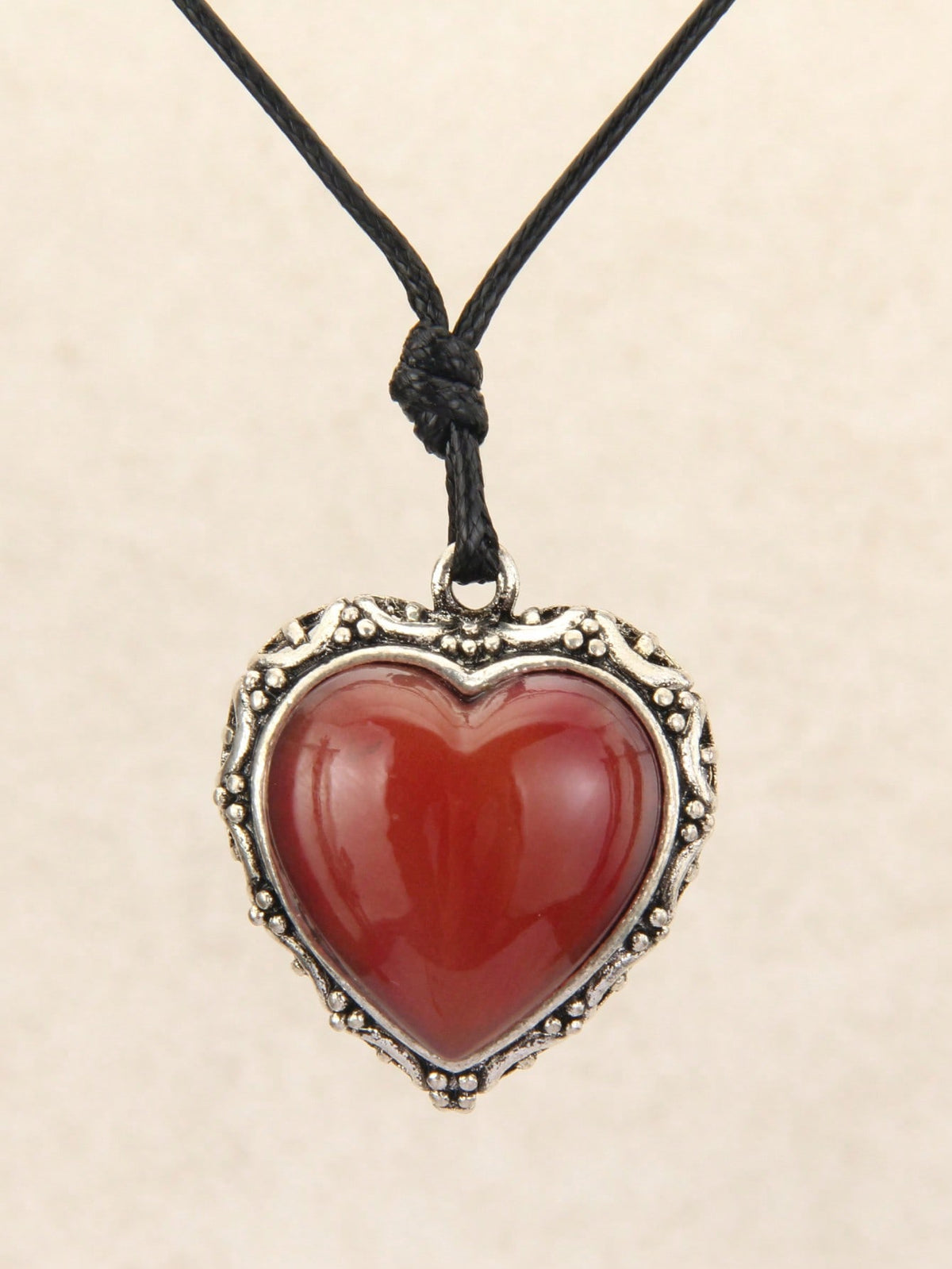 1pc Red Heart Shaped 3D Pendant Black Cord Necklace For Women, Simple & Fashionable Valentine's Day Gift