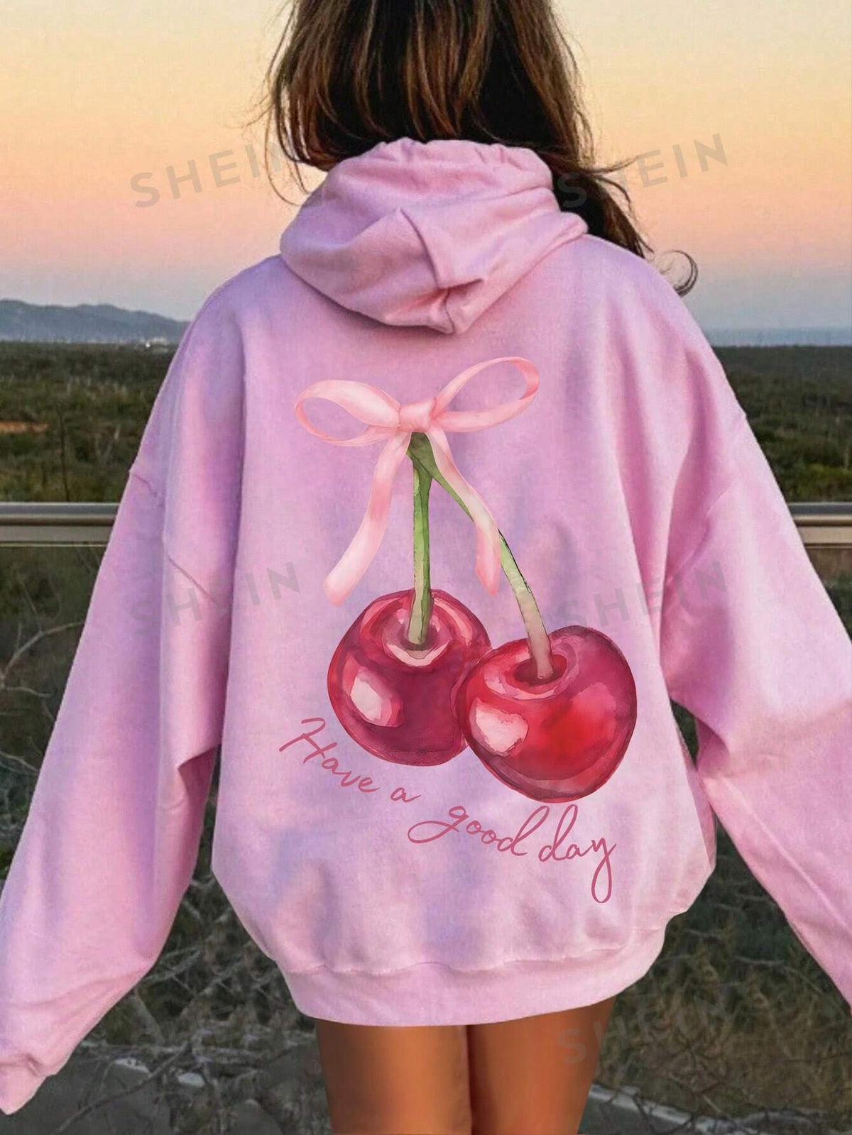 SHEIN EZwear Women Cherry Blossom Printed Hoodie Sweatshirts