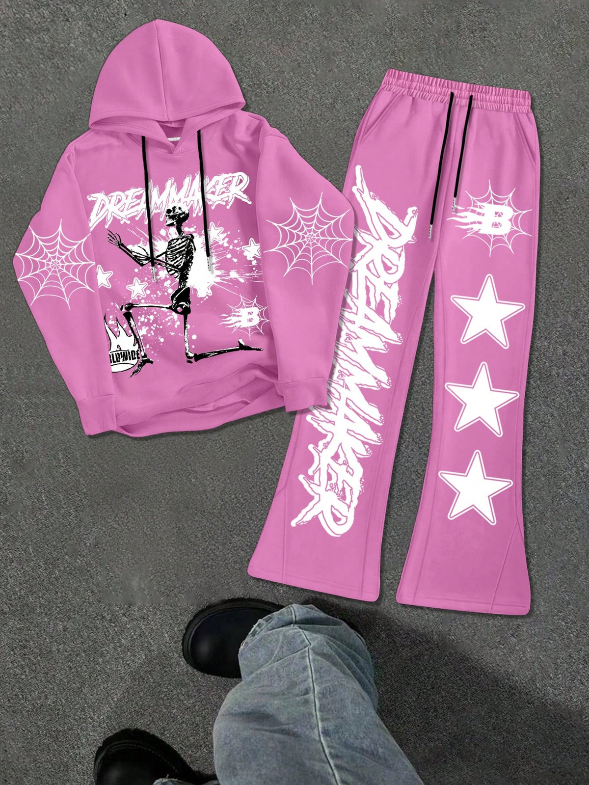 Manfinity LEGND Plus Star And Slogan Graphic Drawstring Hoodie & Sweatpants