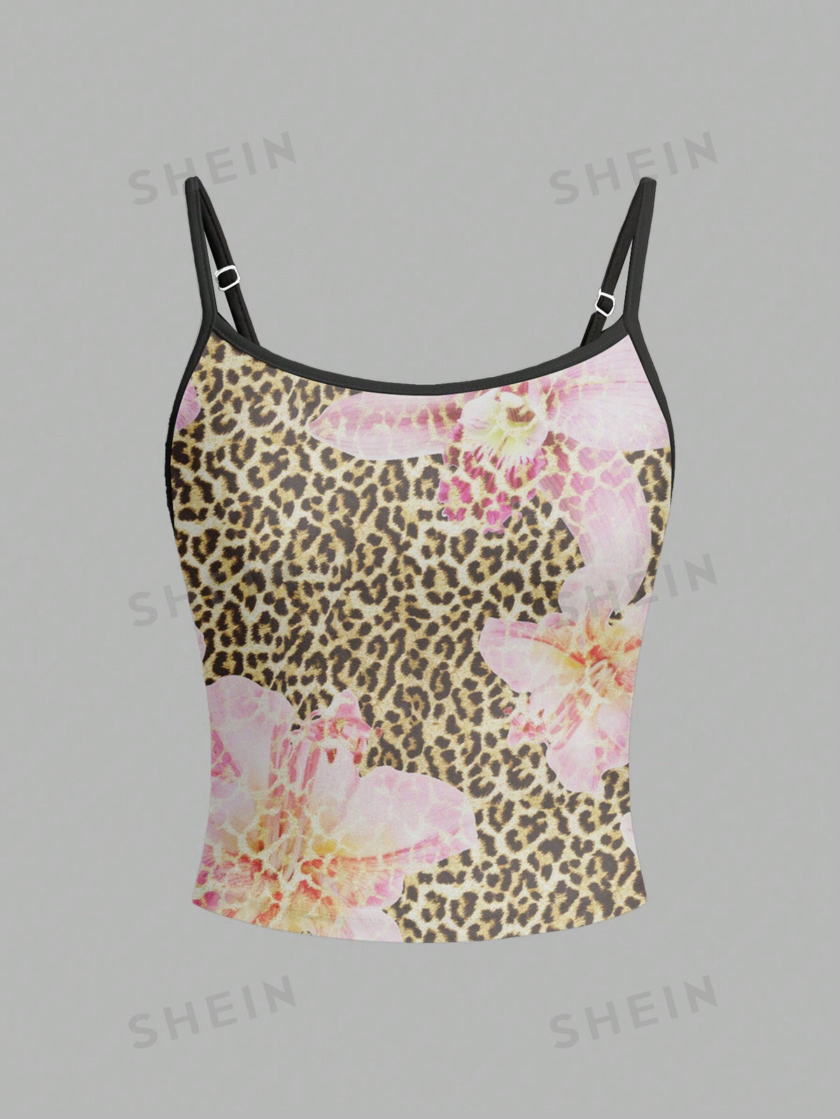 SHEIN EZwear Women's Casual Leopard & Floral Printed Color Block Tight Camisole, Perfect For Summer